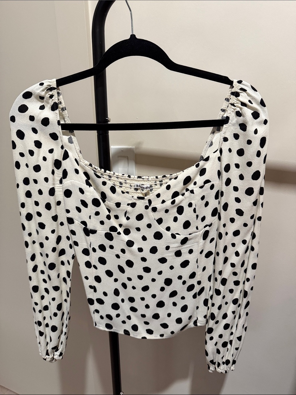 Reformation Polka Dot Long Sleeve Square Neck Top - Black/White